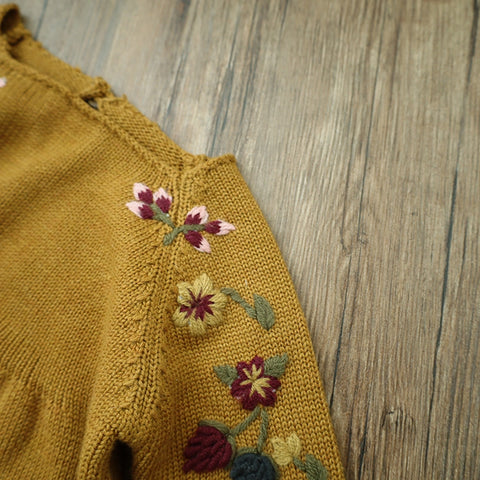 Baby Wool Knitted Romper | Embroidered Long Sleeve Onesie