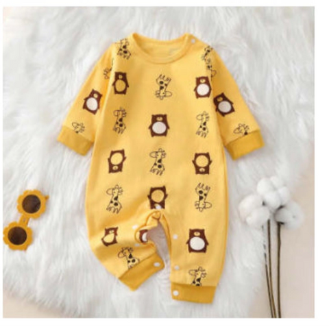 Baby Printed Romper | Cotton Long Sleeve Faux Dungaree Jumpsuit