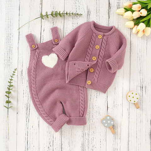 Baby Knitted Dungaree Romper | Cable Knit Heart Jumpsuit