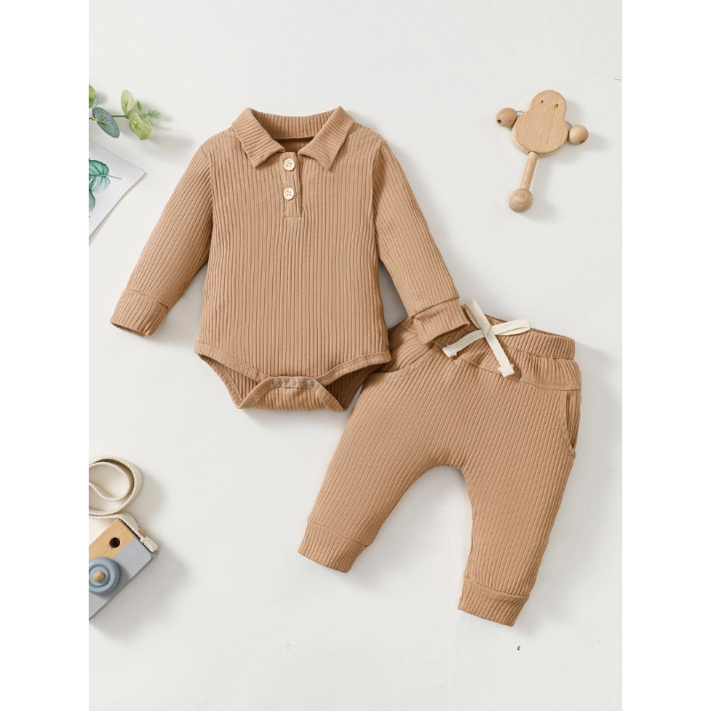 Baby Boy Ribbed Polo & Trouser Set | Cotton Two-Piece Outfit