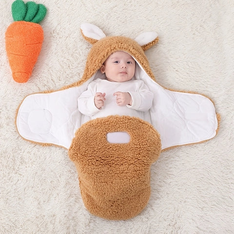 Fluffy Fleece Baby Swaddle Blanket | Bunny Ear Hooded Wrap