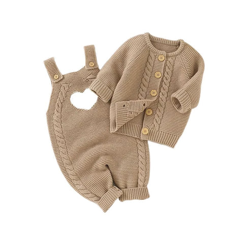 Baby Knitted Dungaree Romper | Cable Knit Heart Jumpsuit