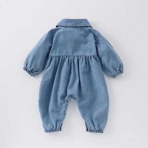 Denim baby jumpsuit long sleeve front pockets