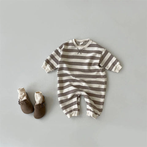 Baby Striped Cotton Sweater Romper | Long Sleeve Jumpsuit