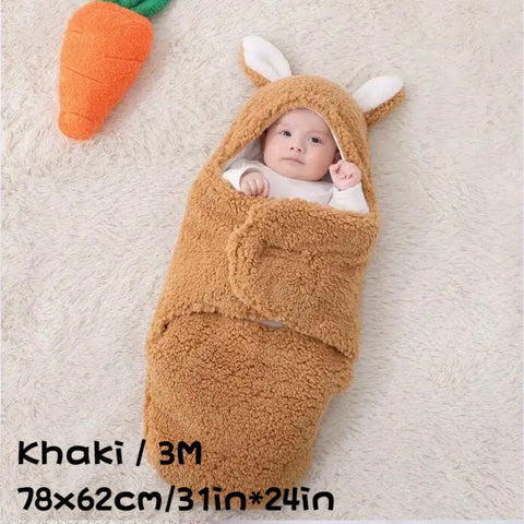 Fluffy Fleece Baby Swaddle Blanket | Bunny Ear Hooded Wrap