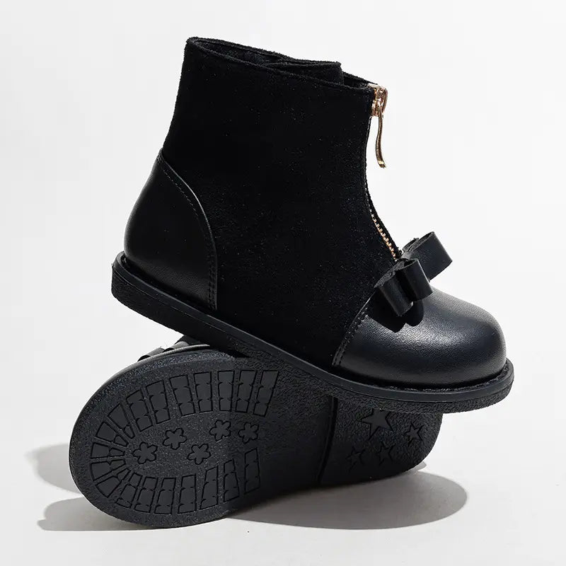 Girls black bow Martin boots British style ankle