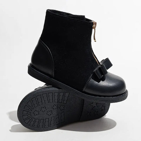 Girls black bow Martin boots British style ankle