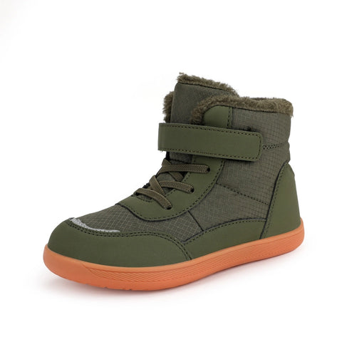 Green fleece lined kids snow boots high top