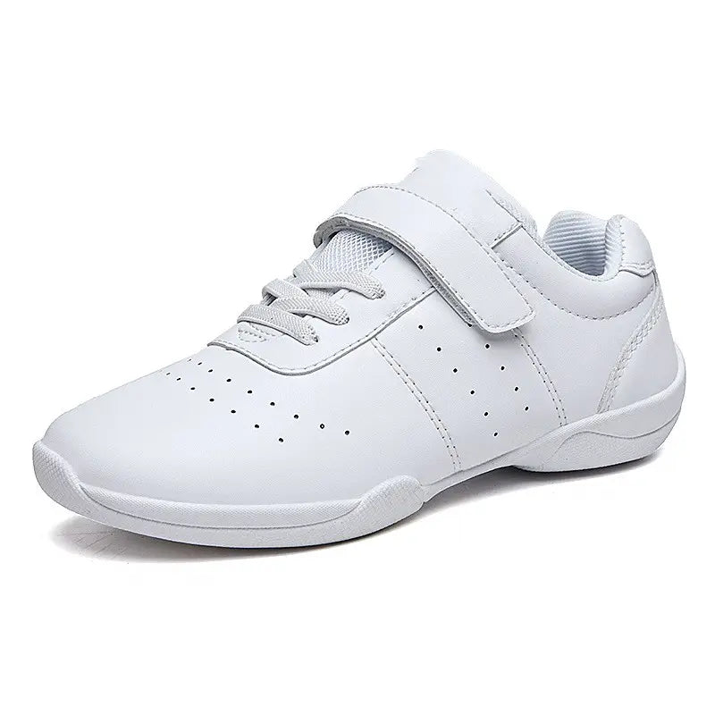 Kids white cheerleading shoes with rubber soles for training