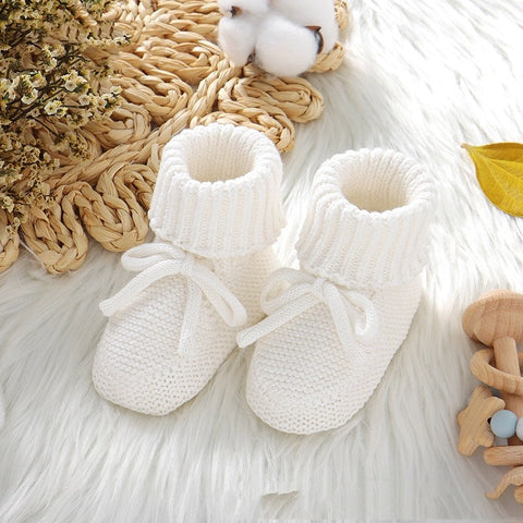 Knit baby boots with bow tie soft sole