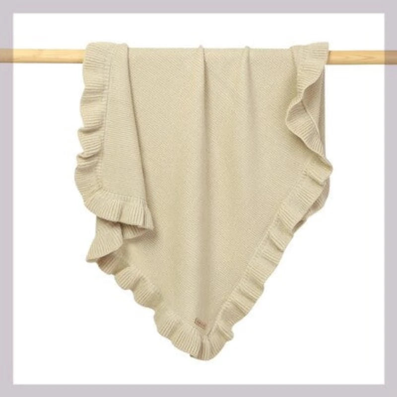 Knitted newborn swaddle wrap ruffle edge blanket