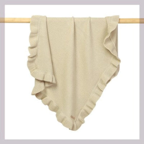 Knitted newborn swaddle wrap ruffle edge blanket