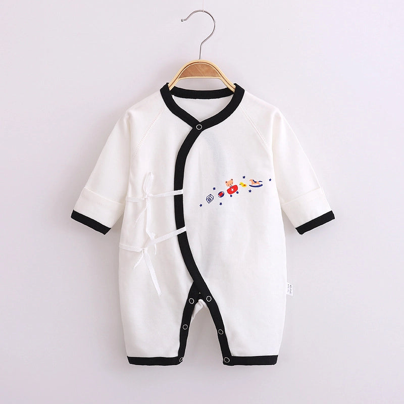 Long sleeve cotton baby jumpsuit in pink blue and white designs