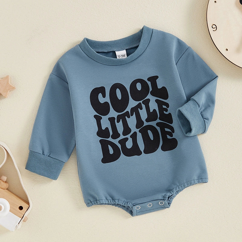 Long sleeve cotton baby romper in green and blue