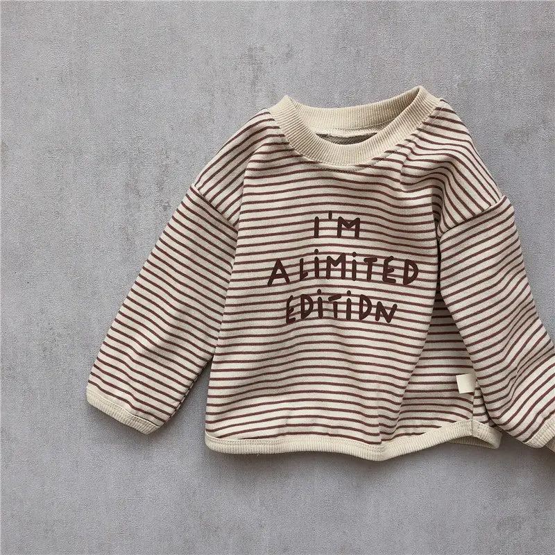 Newborn cotton striped long sleeve top with I'm Limited slogan print