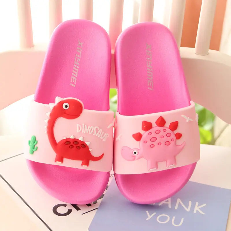 Pink kids dinosaur slides 3D sandals thick sole