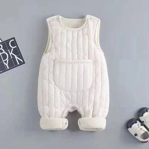 Quilted baby romper front pocket brown beige colours