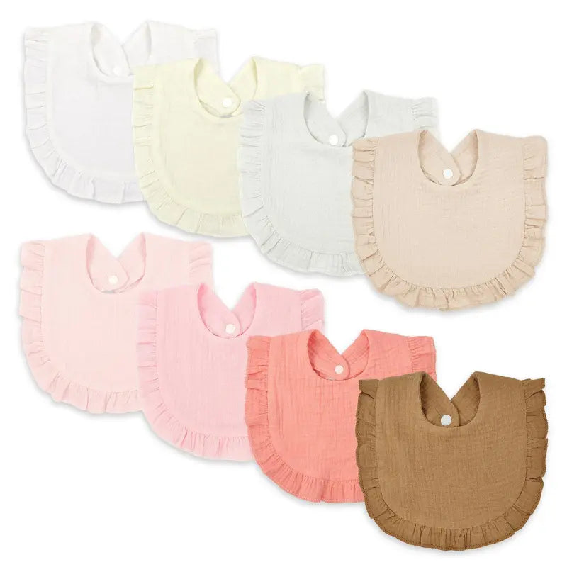 Soft cotton baby dribble bibs with frill edge and snap fastening