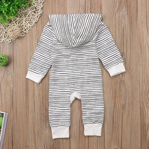 Unisex baby striped romper hood wooden buttons
