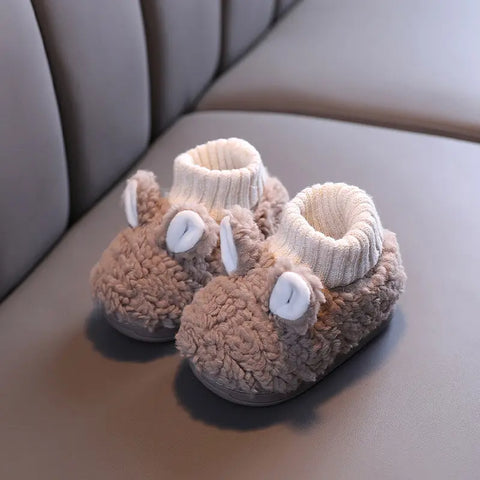 Warm plush baby booties ribbed knit cuff