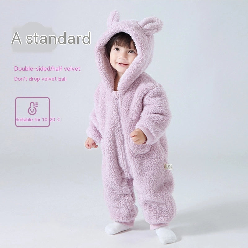 Warm teddy fleece baby romper for autumn and winter