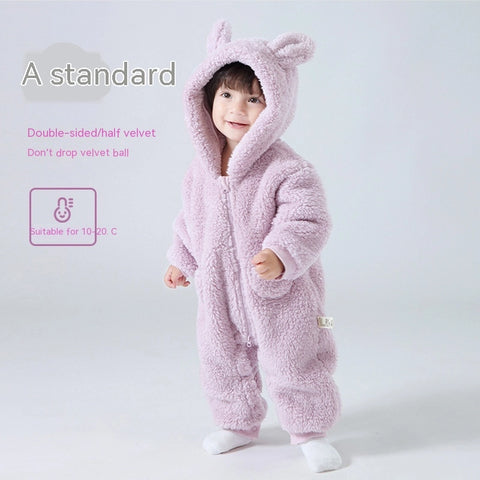 Warm teddy fleece baby romper for autumn and winter
