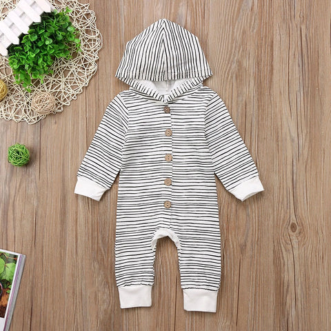 White striped hooded baby romper long sleeve